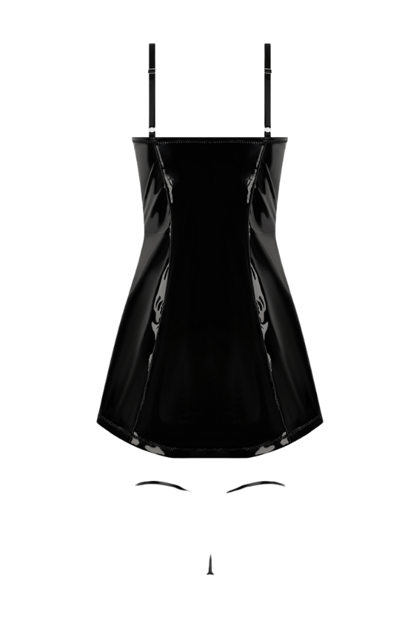 House of Desire Trinity Patent Chemise & G-String Set - Black