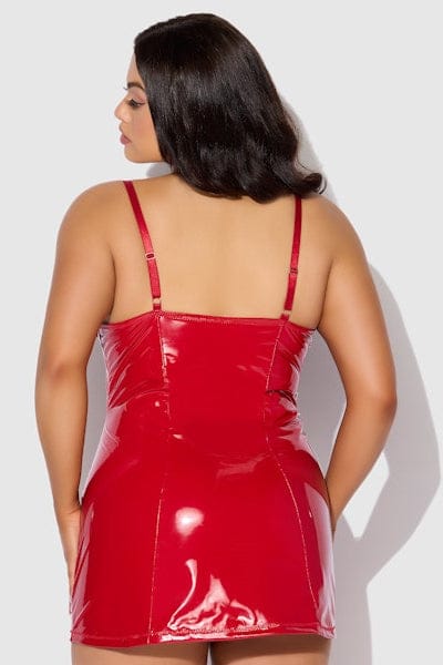 House of Desire Trinity Patent Chemise & G-String Set - Red