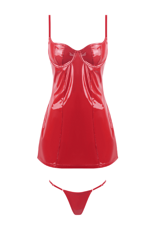 Trinity Patent Chemise & G-String Set - Red
