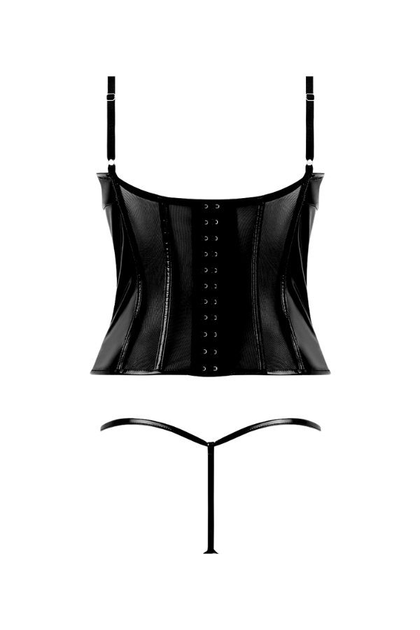 House of Desire Trinity Patent Lace Up Bustier & G-String Set - Black