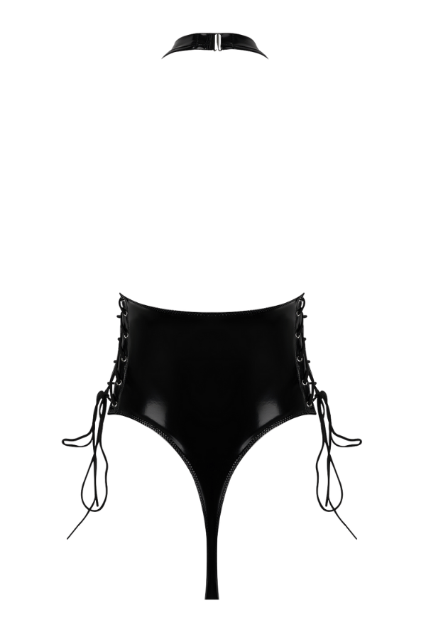 House of Desire Trinity Patent Lace Up Halter Teddy - Black