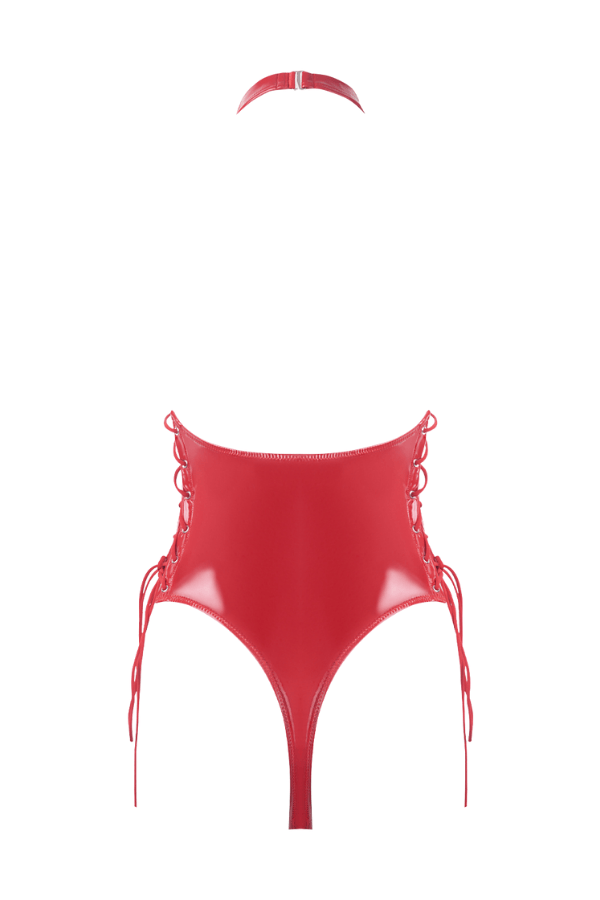 House of Desire Trinity Patent Lace Up Halter Teddy - Red