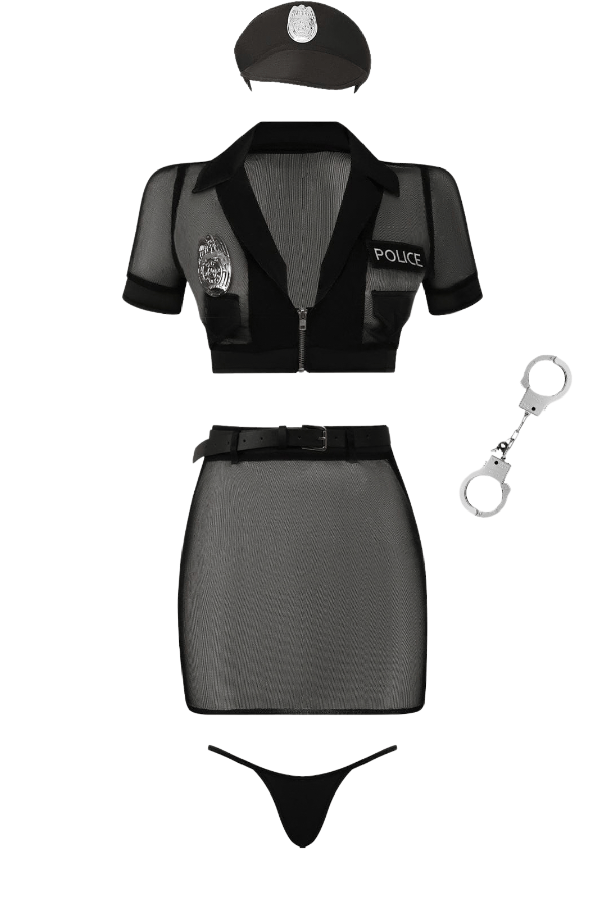 House of Desire Under Arrest Mesh Top, Open Back Skirt, & Cuffs Set