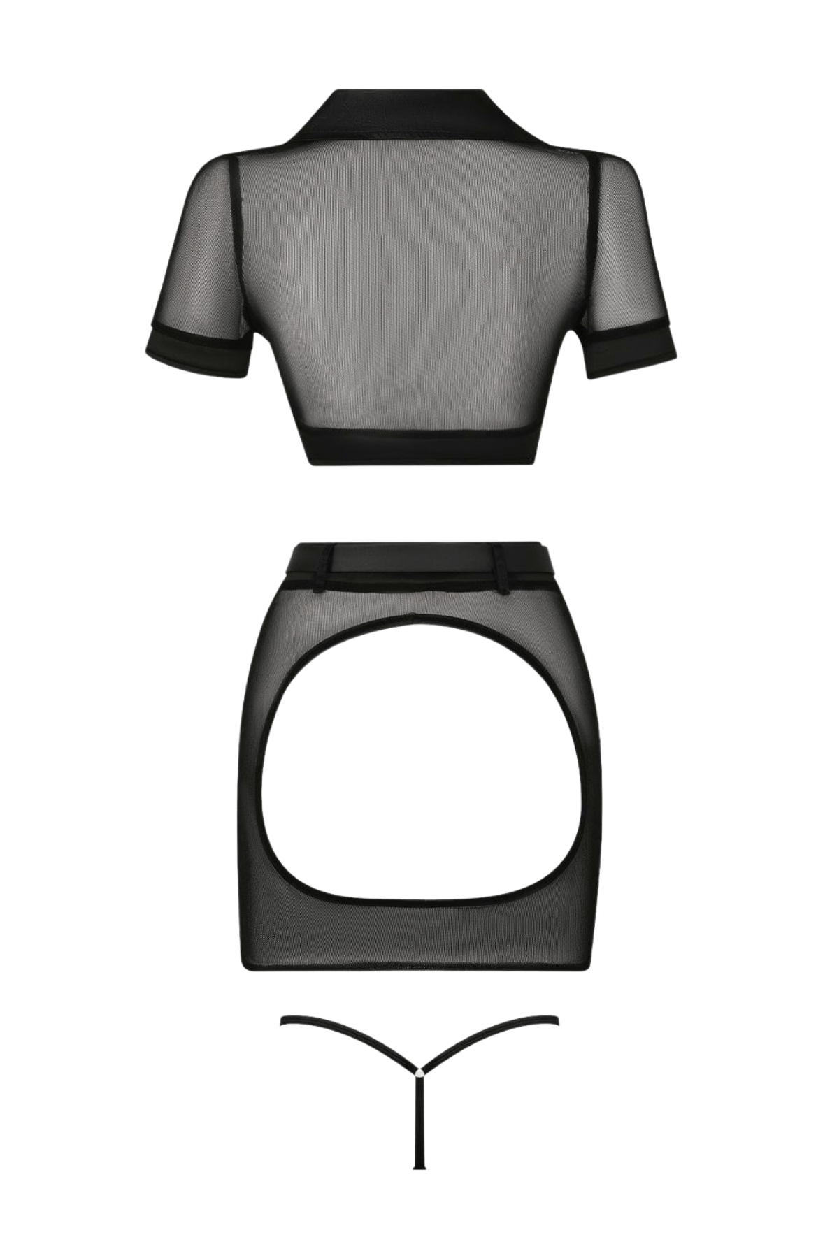 House of Desire Under Arrest Mesh Top, Open Back Skirt, & Cuffs Set