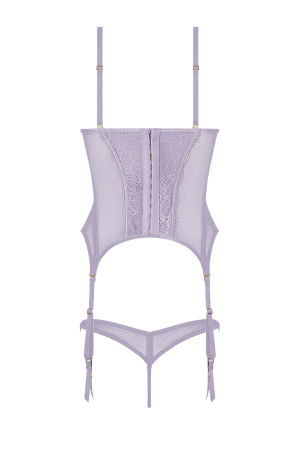House of Desire Vivienne Lace & Mesh Bustier & G-String Set - Lavender