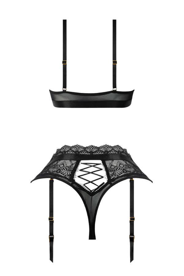 House of Desire Vivienne Lace & Micro Bralette & Thong Set - Black