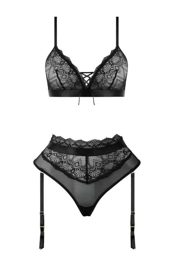 House of Desire Vivienne Lace & Micro Bralette & Thong Set - Black
