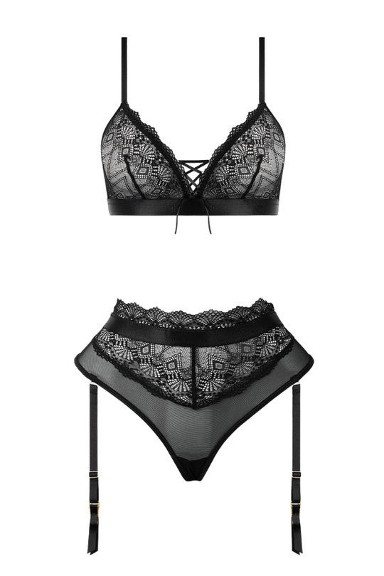 Vivienne Lace & Micro Bralette & Thong Set - Black