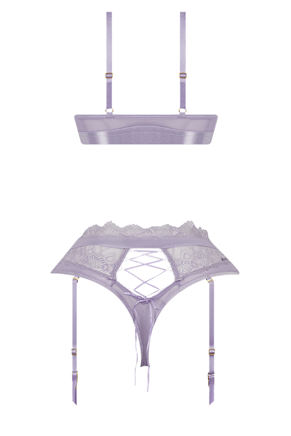 House of Desire Vivienne Lace & Micro Bralette & Thong Set - Lavender