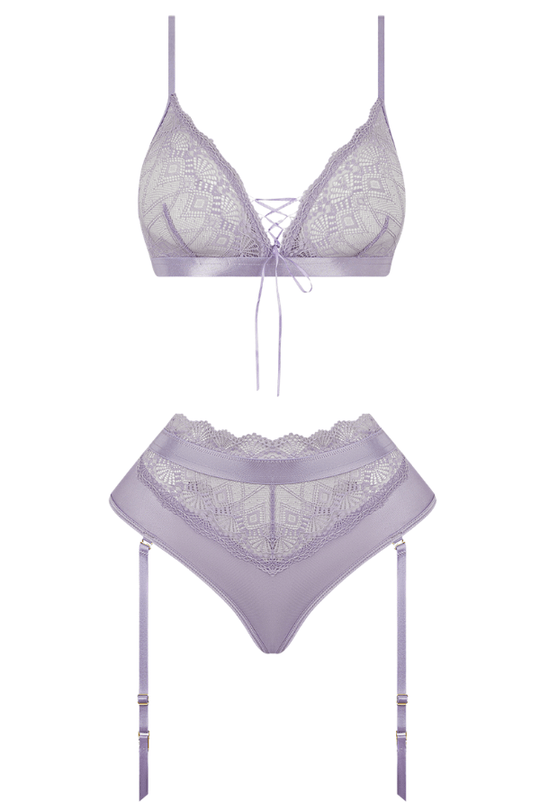 Vivienne Lace & Micro Bralette & Thong Set - Lavender