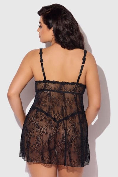 House of Desire Yvone Lace Openable Cup Babydoll & G-String Set - Black