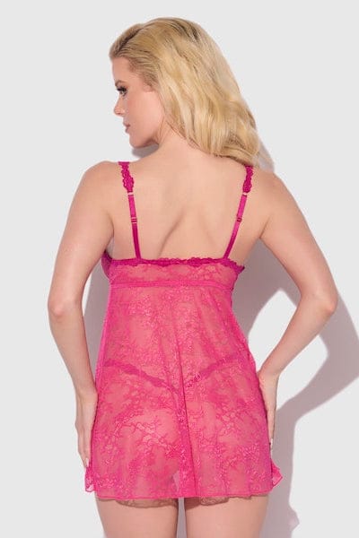 House of Desire Yvone Lace Openable Cup Babydoll & G-String Set - Purple Fuchsia