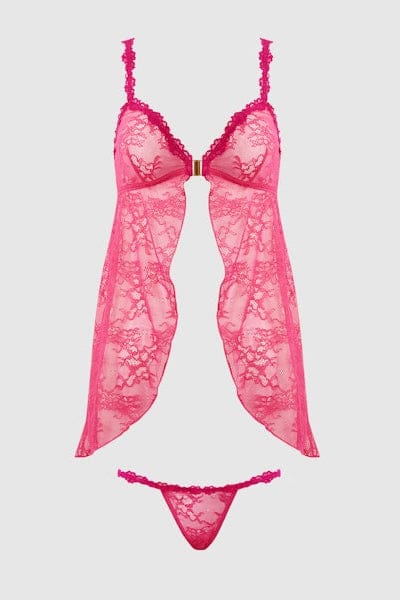 House of Desire Yvone Lace Openable Cup Babydoll & G-String Set - Purple Fuchsia