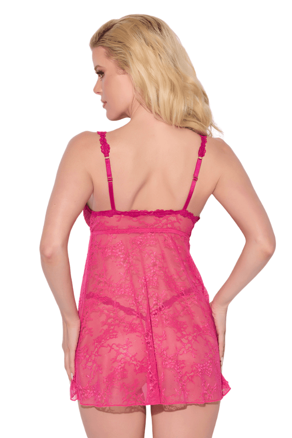 House of Desire Yvone Lace Openable Cup Babydoll & G-String Set - Purple Fuchsia