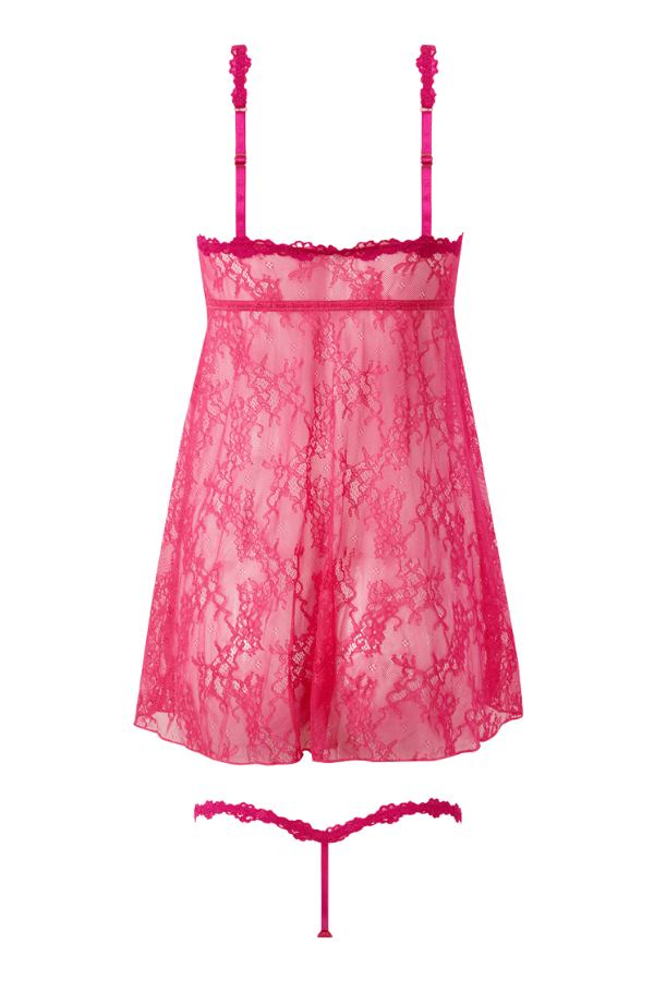 House of Desire Yvone Lace Openable Cup Babydoll & G-String Set - Purple Fuchsia