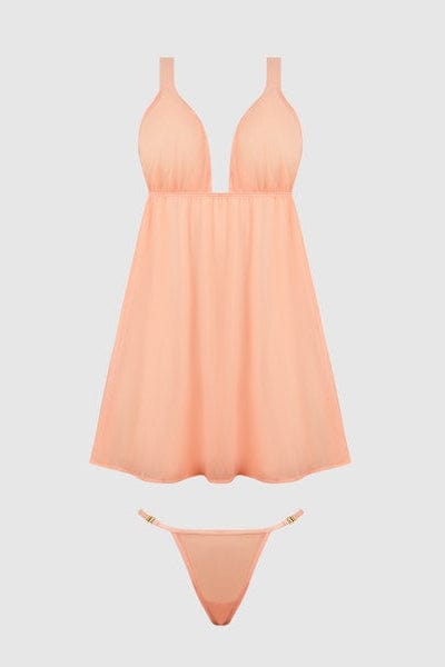 House of Desire Yvone Shimmer Mesh Babydoll & G-String Set Peach