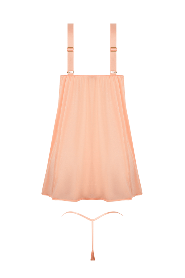 House of Desire Yvone Shimmer Mesh Babydoll & G-String Set Peach