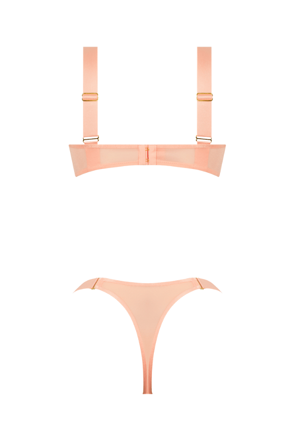 House of Desire Yvone Shimmer Mesh Openable Cup Bra & Thong Set Peach