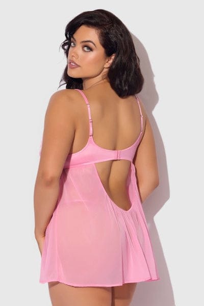 House of Desire Zoe Oil Slick Openable Cup Underwire Babydoll Set - Bubblegum Pink
