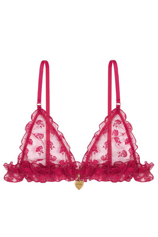 Rose Triangle Bra with Pendant - Red