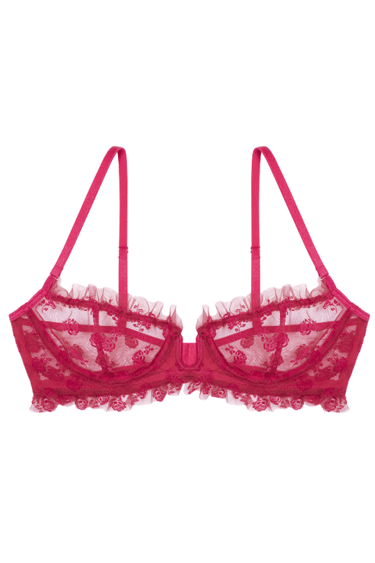 Rose Underwire Bra with Frills - Red
