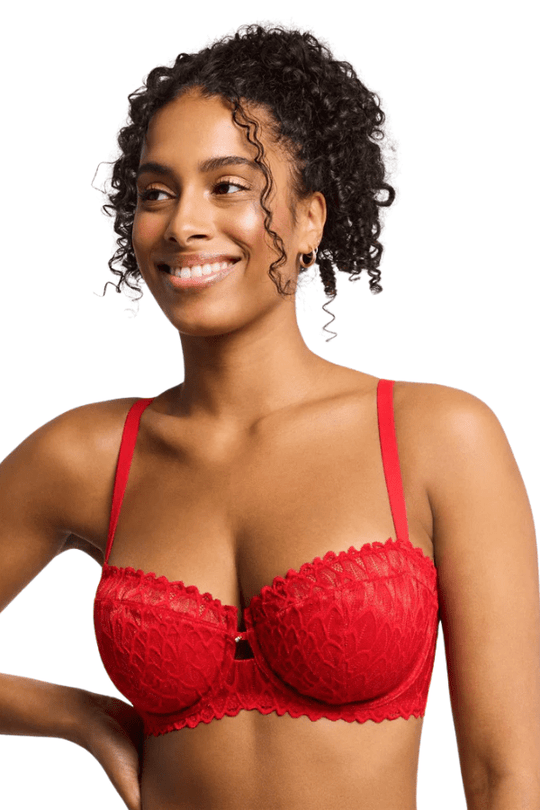 Lacy Keyhole Balconette Bra - Red