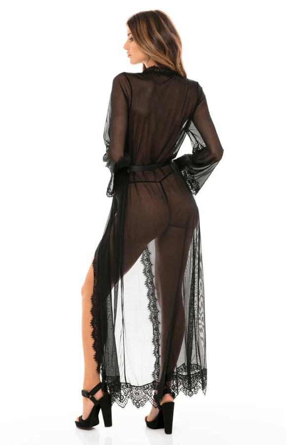 Oh La La Cheri Kimonos Black / S/M Provence Sheer Long Robe Set - Black