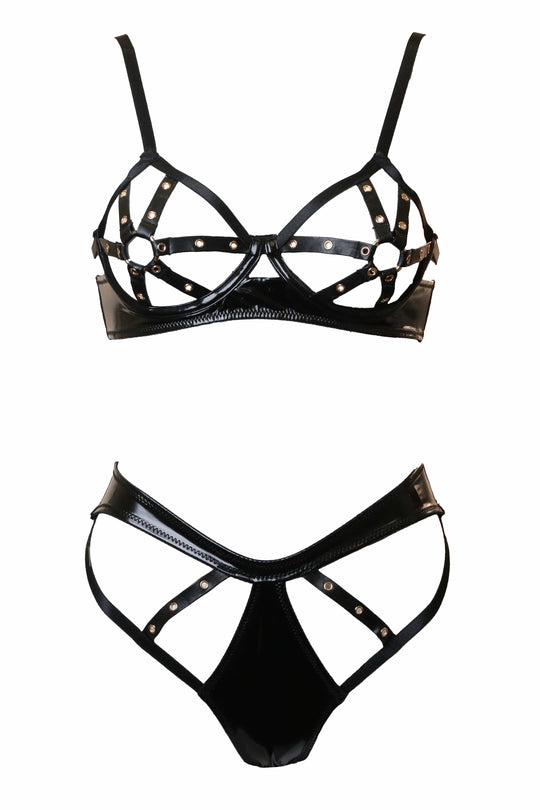 Fetish Dominant Cage Bra Set - Black