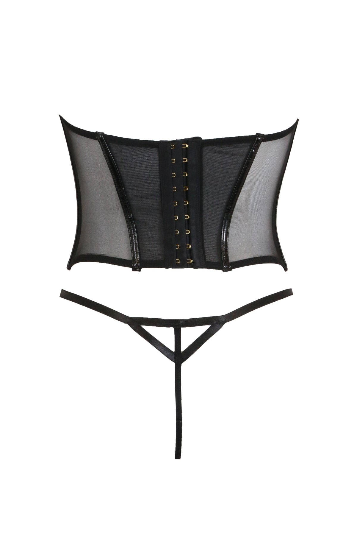 Oh La La Cheri Lingerie Fetish Rider Bustier &amp; Thong Set - Black