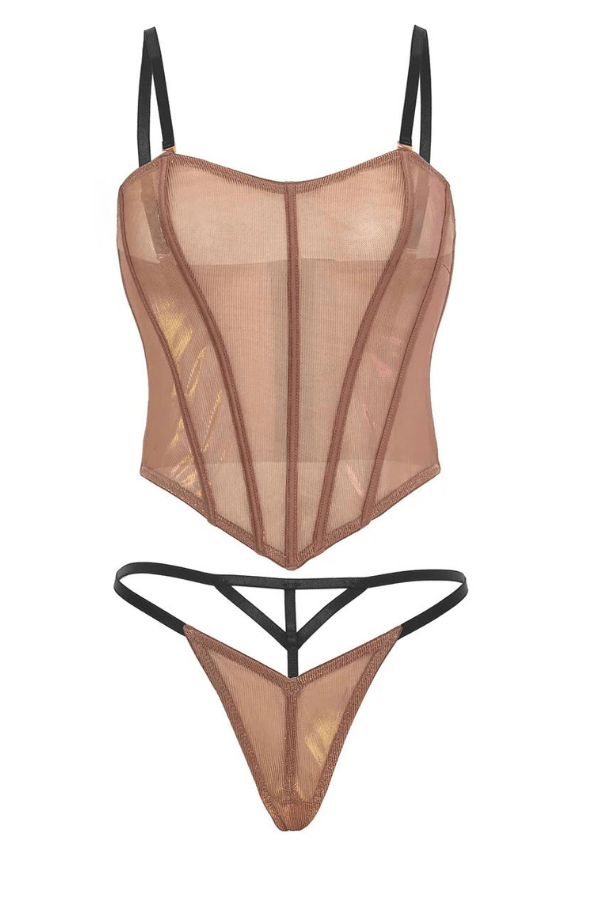Oh La La Cheri Lingerie Nova Bustier &amp; G-String Set - Iridescent