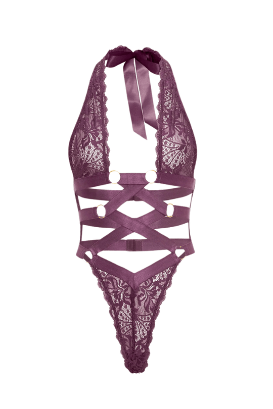 Camille Lace Halter Teddy - Purple