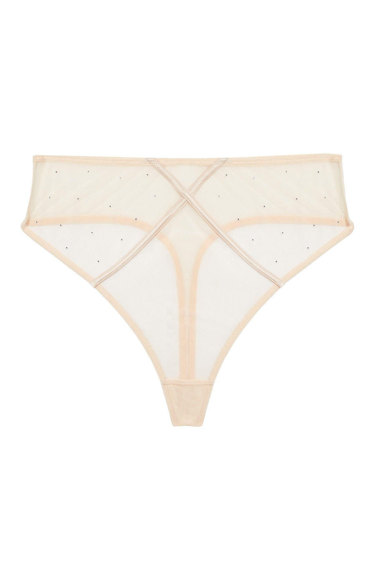 Playful Promises Lingerie Toffee Diamante Studded High Leg Thong