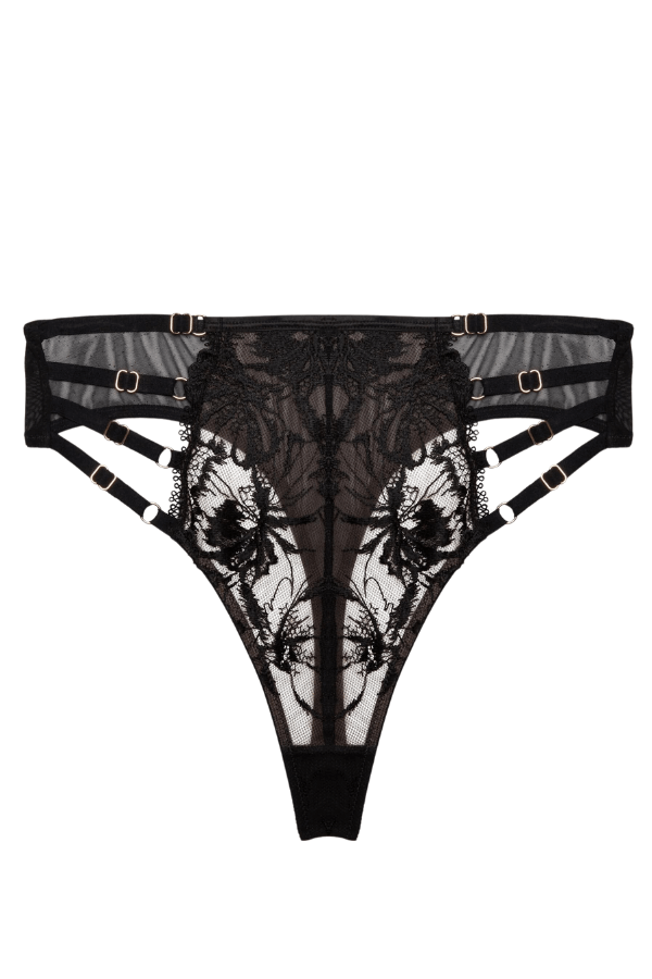 Playful Promises Thong Vivian Embroidery High Waisted Thong - Black