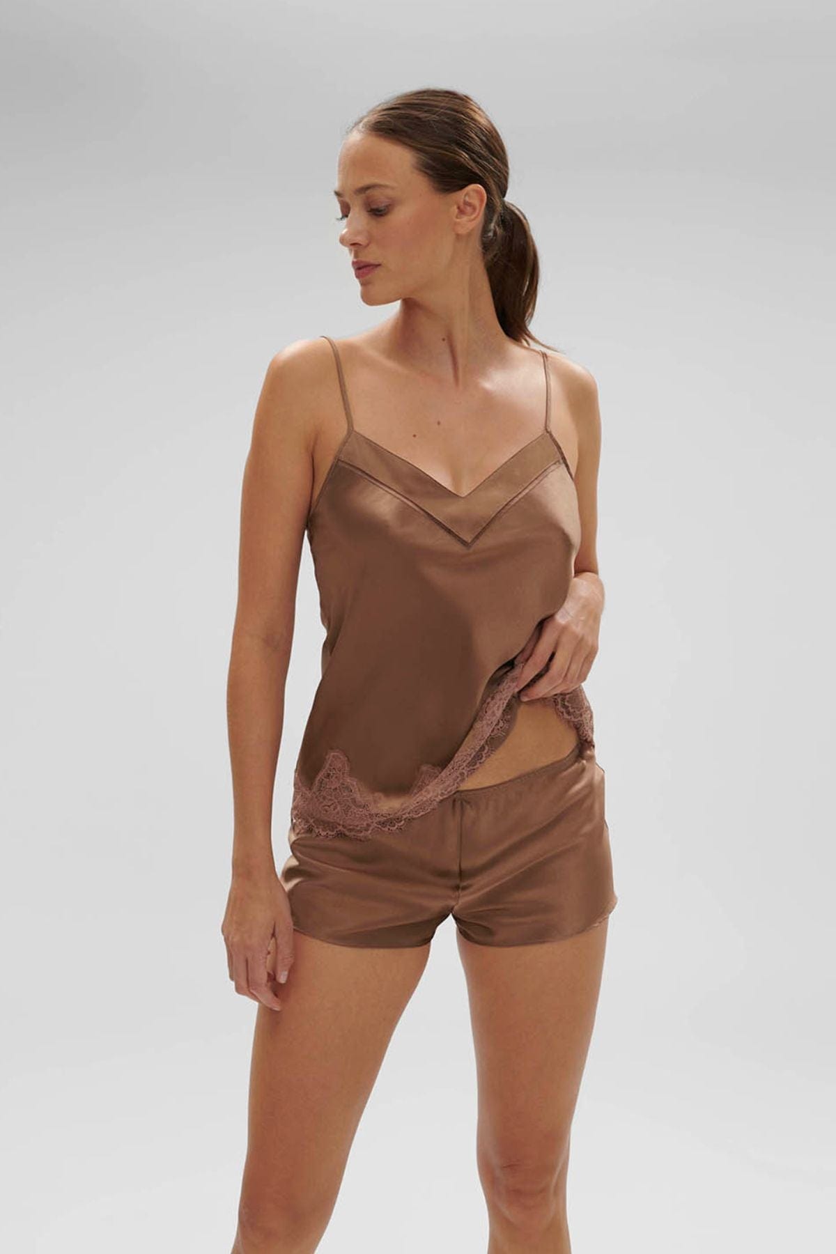 Simone Perele Short Macchiato / XS Nocturine Silk Top - Light Brown