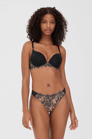 Entice Black Star Embroidered Plunge Bra, Lingerie