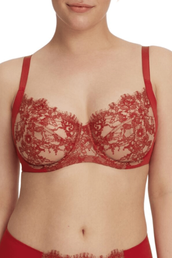Skarlett Blue Balcony Lipstick/Nylon / 32 DDD/F Entice Side Support Balconette Bra - Red