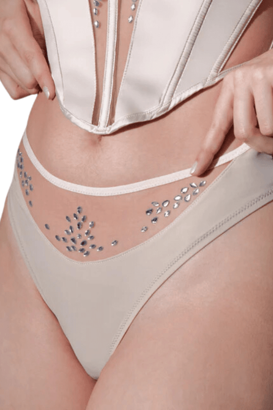 Dripping in Jewels Thong - Champagne