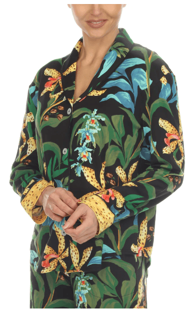 White Mark Pajama Set Wildflower Print Pajama Set - Black