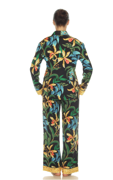 White Mark Pajama Set Wildflower Print Pajama Set - Black