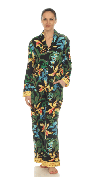 Wildflower Print Pajama Set - Black