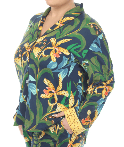 White Mark Pajama Set Wildflower Print Pajama Set - Black
