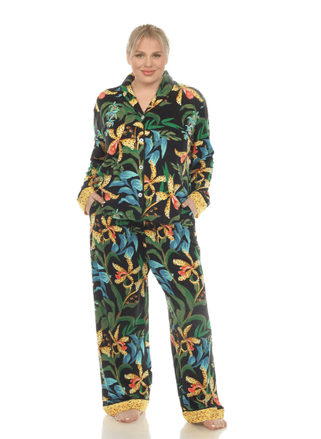 White Mark Pajama Set Wildflower Print Pajama Set - Black