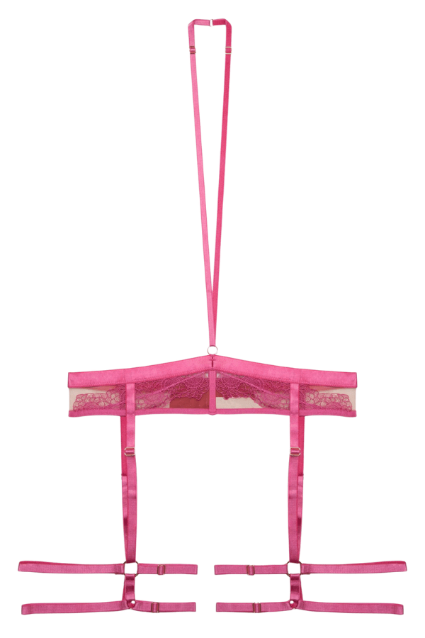Wolf &amp; Whistle Harness After Dark Tasha Pink Illusion Mesh Harness Suspender - Pink