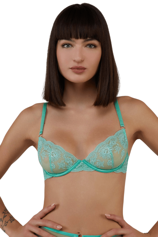 Wolf &amp; Whistle Sarina Embroidery Strap Plunge Bra - Green