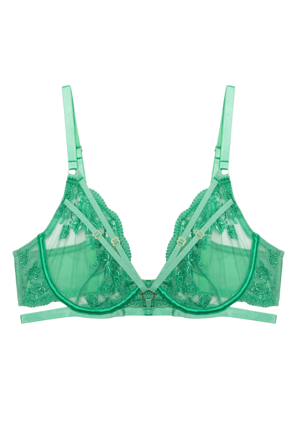 Wolf &amp; Whistle Sarina Embroidery Strap Plunge Bra - Green