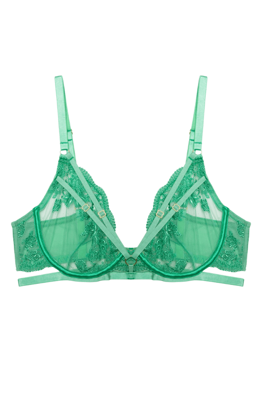 Sarina Embroidery Strap Plunge Bra - Green