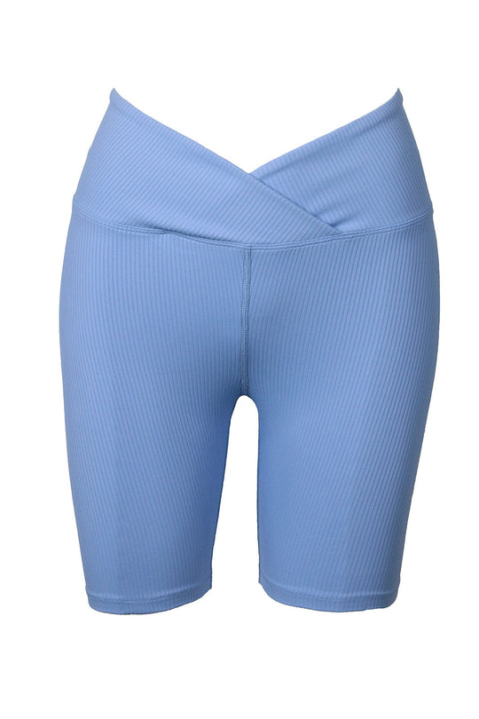 Ribbed V Waist Biker Short - Baby Blue