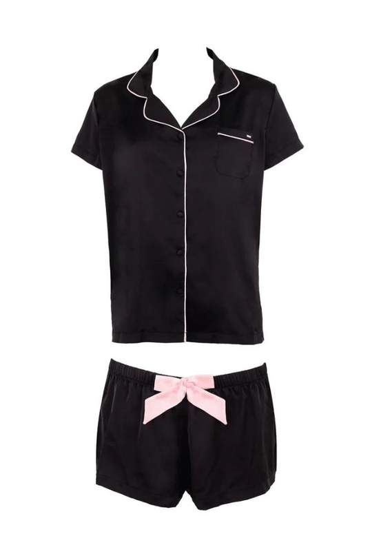 Abigail Shirt & Short PJ Set- Black