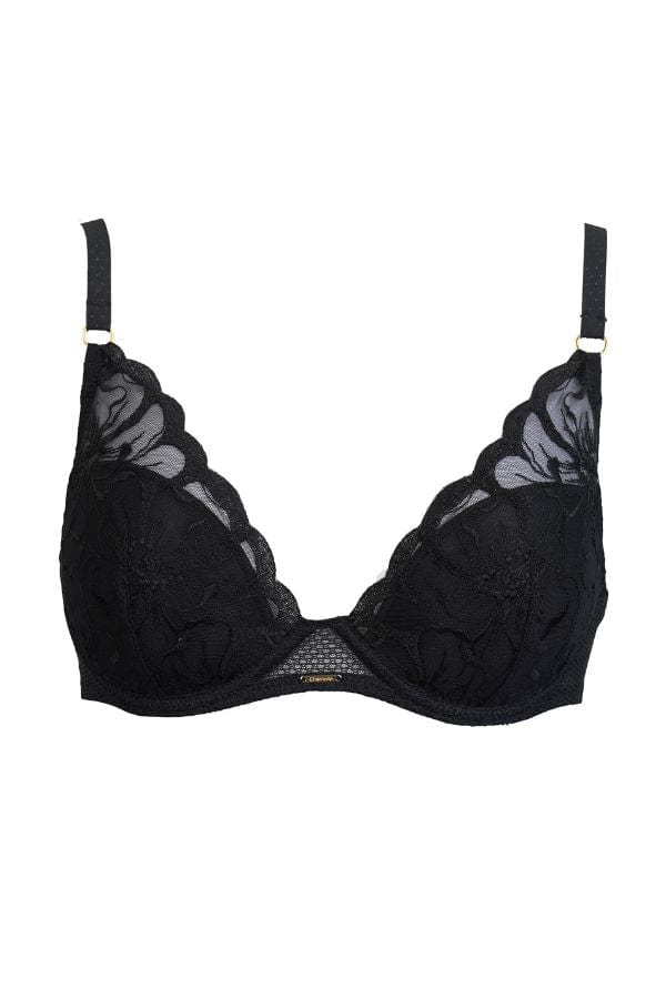 Chantelle Bras Fleurs Plunging T-Shirt Bra- Black