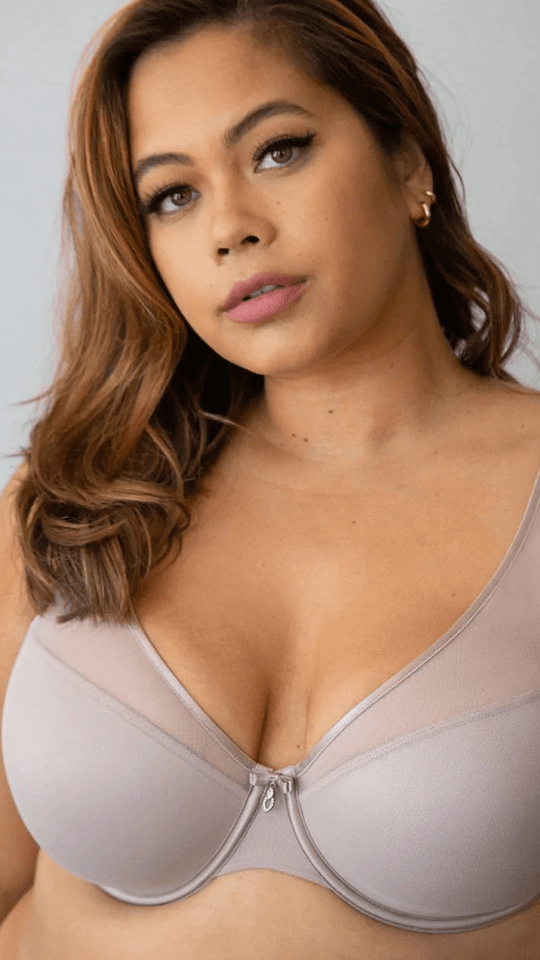 Sheer Mesh Plunge T-Shirt Bra - Bark